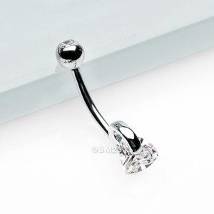 14 Karat White Gold Triangle Gem Huggie Prong Belly Button Ring